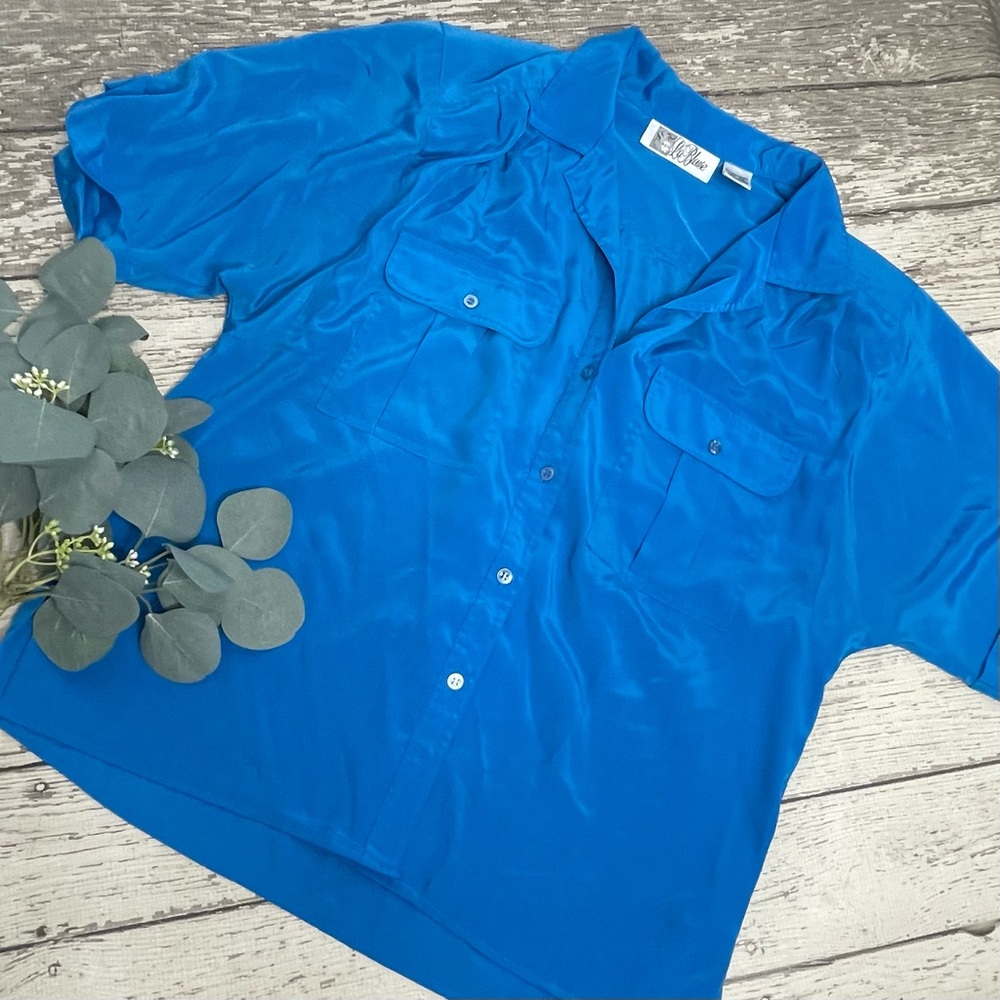 La Blouse Padded Shoulder Button Up Shirt